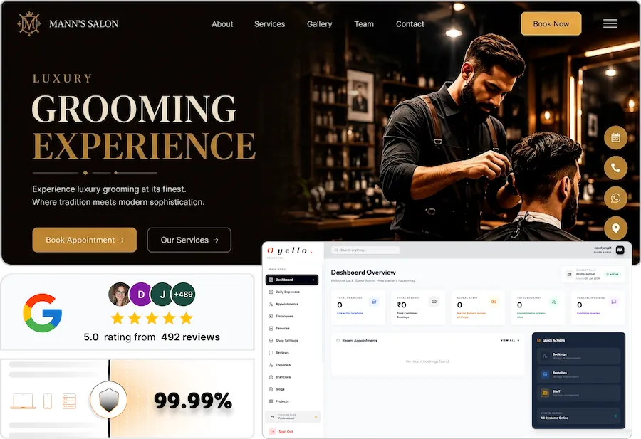 Oyello Platform View of Website and Admin theme template